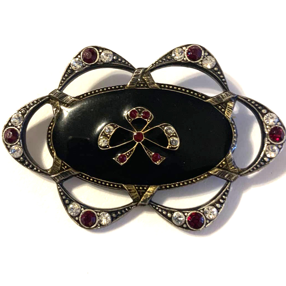 Catherine Popesco France Vintage Art Deco Enamel/Swarovski Rhinestone Brooch